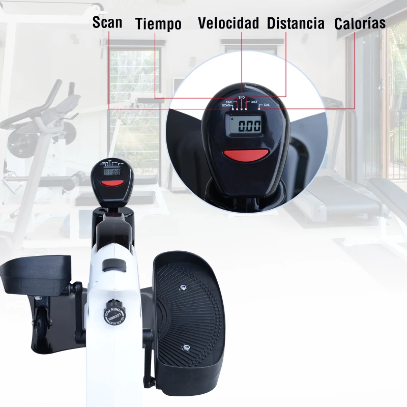 HOMCOM Máquina de Step Stepper Resistencia Ajustable Mini Bicicleta Elíptica Pantalla LCD con Asiento Carga 110kg 74x49x77cm Acero