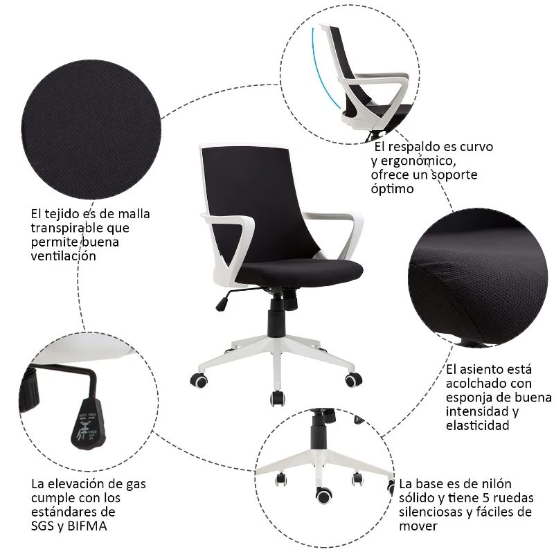 HOMCOM Silla de Escritorio y Oficina Silla de Ordenador Giratoria y Ergonómica con Altura Ajustable Ruedas y Tejido de Malla para Oficina Hogar Estudio 59x61x93-103cm