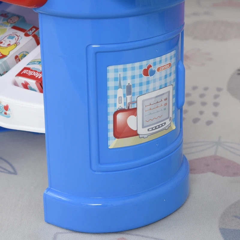 HOMCOM Juego de Médico de Simulación 26 Piezas Educativo Diseño Realista Juego de Rol Enfermería Doctor para Niños de +3 Años 66x30x68 cm Azul