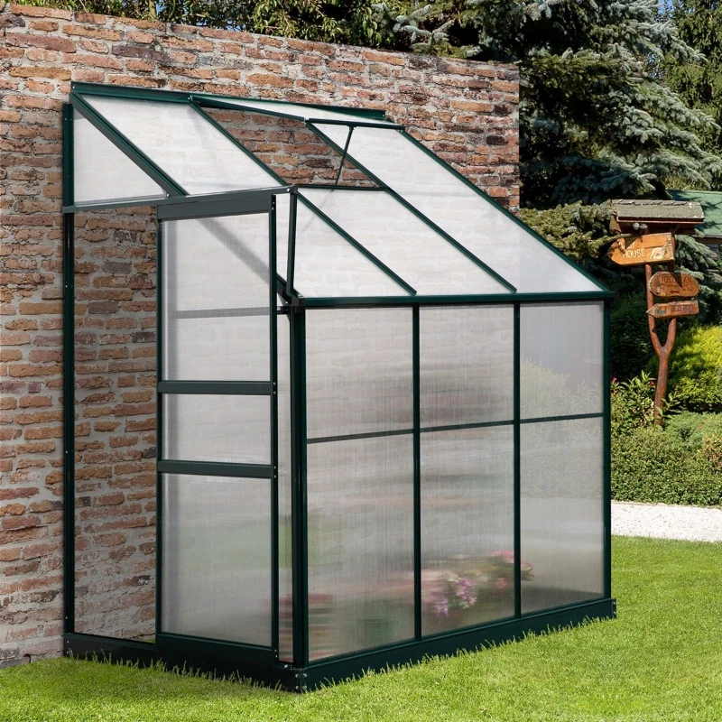 Outsunny Invernadero de Jardín de Aluminio y Policarbonato con Techo Ajustable Resistente a los Rayos UV para Huerto Jardinería 192x125x221 cm Transparente y Verde