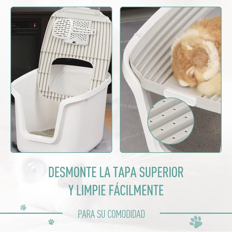 PawHut Caja de Arena para Gatos con Diseño de Doble Puerta Arenero Caja Desodorizante de Carbón Activado Pala Equipada Amplio Espacio 55,5x44,5x38,3 cm Blanco