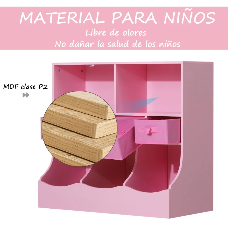 HOMCOM Estante Organizador para Juguetes Libros Estantería de Almacenamiento Habitación Infantil de 3 Niveles 8 Cajas