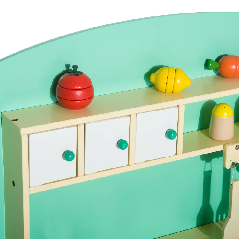HOMCOM Cocinita de Juguete de Madera con 12 Accesorios 70x30x88cm para Niños + 3 Años Color Verde
