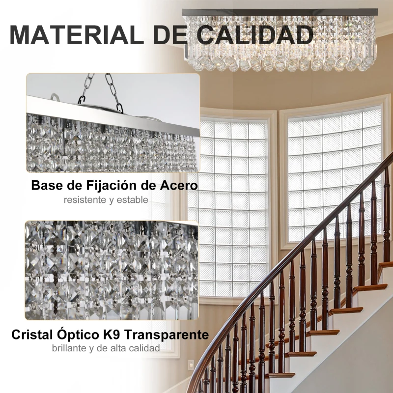 HOMCOM Lámpara de Techo de Cristal K9 5 Luces Max. 40W para Dormitorio Sala de Estar Comedor Moderna y Elegante 80x25x23 cm Plata