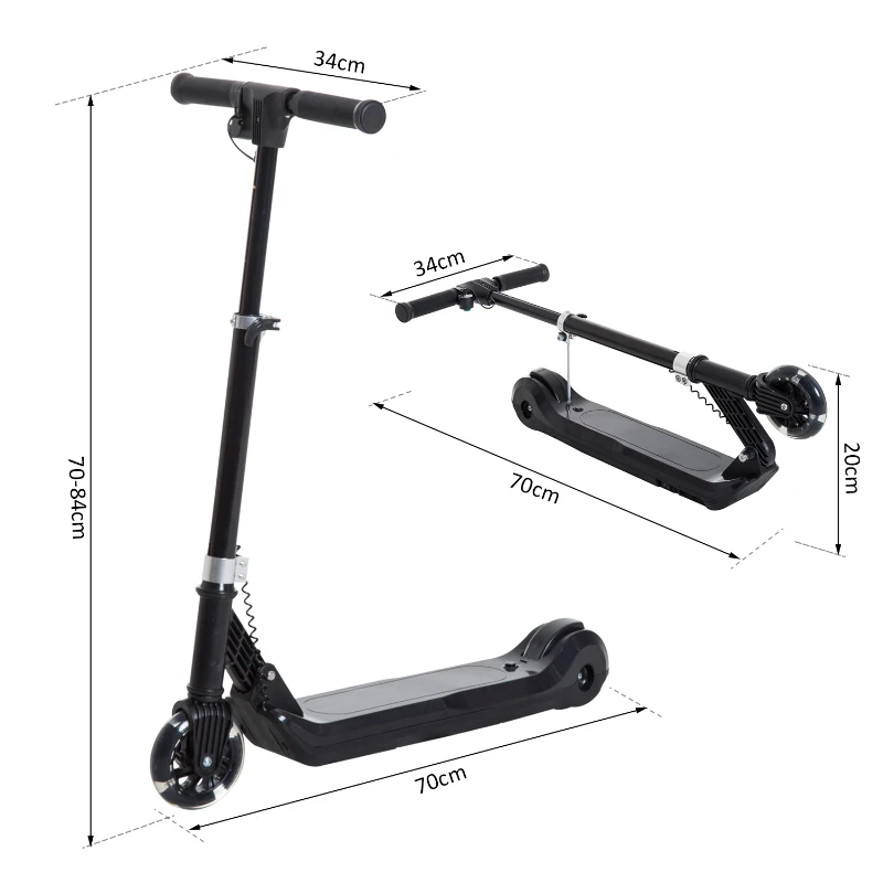 HOMCOM Patinete Eléctrico Niño 7-14 Años Scooter Manopatín Niño con Manillar Ajustable Plegable con Doble Freno Carga 45kg 70x34x70-84cm Estructura Aluminio Negro
