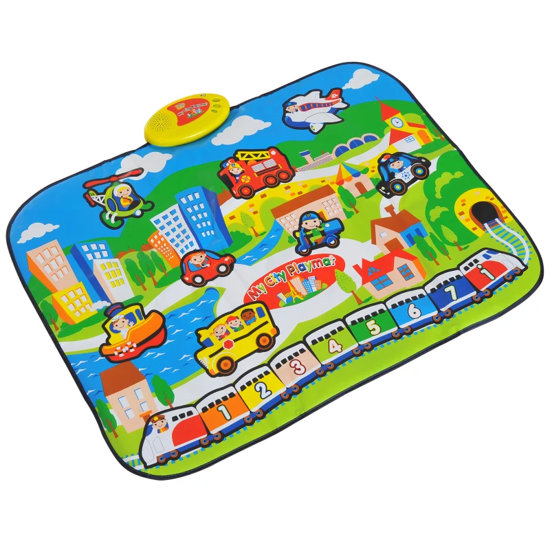HOMCOM Alfombra Musical de Juego Infantil Musical Juguete para Patear Patrón Ciudad Manta de Actividades Baile para Niños +3 Años 95x71cm
