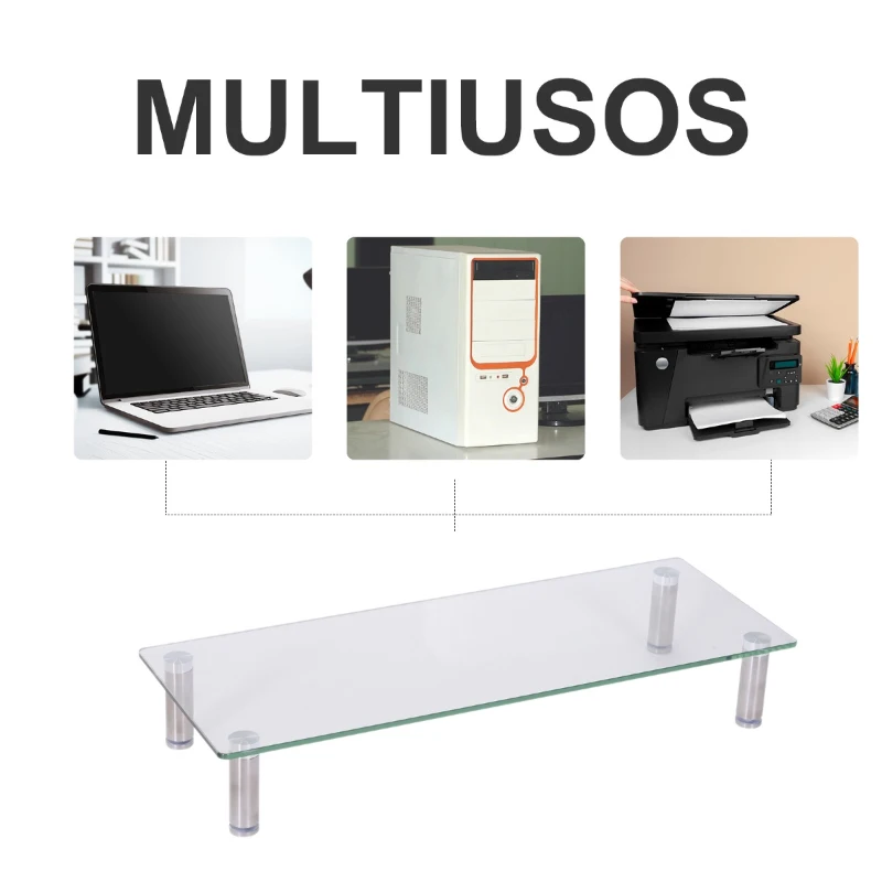 Vinsetto Soporte para Monitor Altura Ajustable Elevador de Pantalla para Portátil Ordenador Vidrio Acero Inox 56x21x9-11cm Carga 20kg
