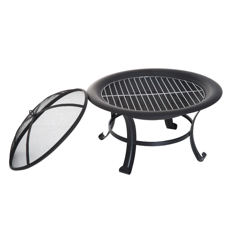 Outsunny Brasero Exterior Multifuncional Calentador Metal de Leña Carbón Pozo de Fuego para Jardín Terraza Patio Φ74x48cm
