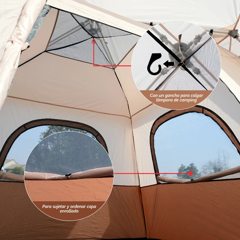 Outsunny Tienda de Campaña Familiar 4-8 Personas Tipo Refugio para Playa Picnic y Camping Pop-Up Instantánea y Portátil con Bolsa de Transporte Ventanas Mosquitera Protección Solar UV 2.6x2.6x2.1m