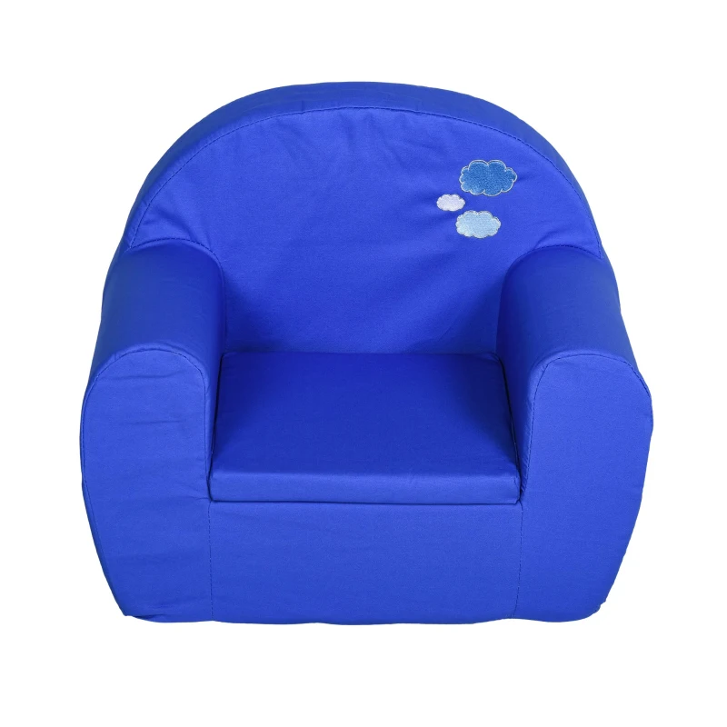 HOMCOM Sillón para Niños Mayores de 12 Meses Sofá Infantil de Bebé con Reposabrazos Cubierta de Algodón Hecho con Esponja 53x35x44,5 cm Azul