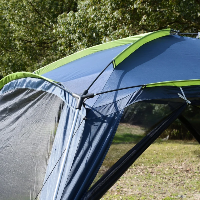 Outsunny Carpa tipo Avancé Plegable para Camping - Azul Oscuro - Tela Oxford 210D - 365x365x220cm