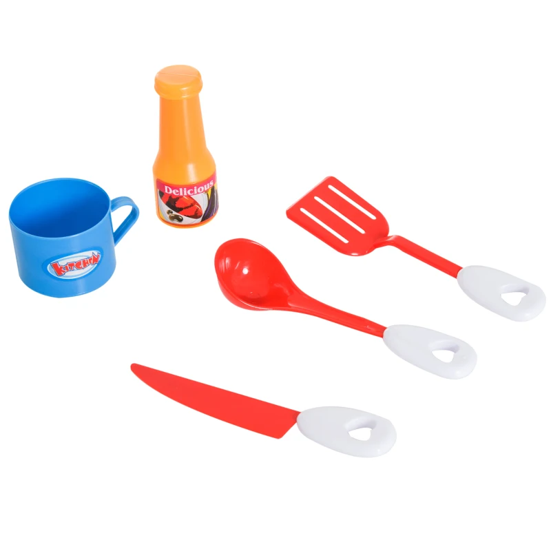 HOMCOM Cocina de Juguete Cocinita con Luz Sonido y 12 Accesorios Juego para Cocinar para Niños +3 Años 46x30x67cm PP