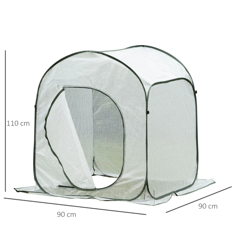 Outsunny Mini Invernadero 90x90x110 cm Portátil Autoinstalable Pop-up Compacto para Cultivo Plantas Verduras con Puerta y Bolsa de Transporte Blanco