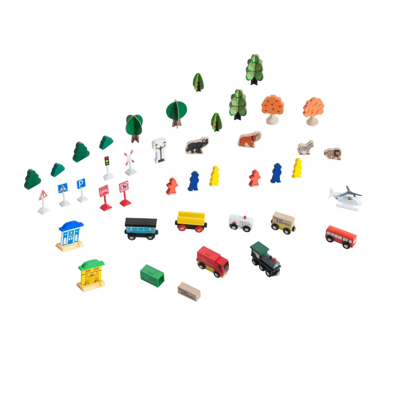 HOMCOM Set Completo de 82 Piezas Juego de Tren con Circuito de Vía + Mesa de Madera para Niños Juguete Educativo Infantil para Actividad Interior con Certificación EN71-1-2-3