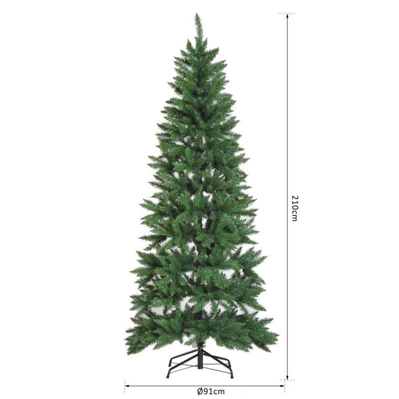 HOMCOM Árbol de Navidad Artificial grande estrecho Árbol con Soporte 210cm 865 Ramas Verde