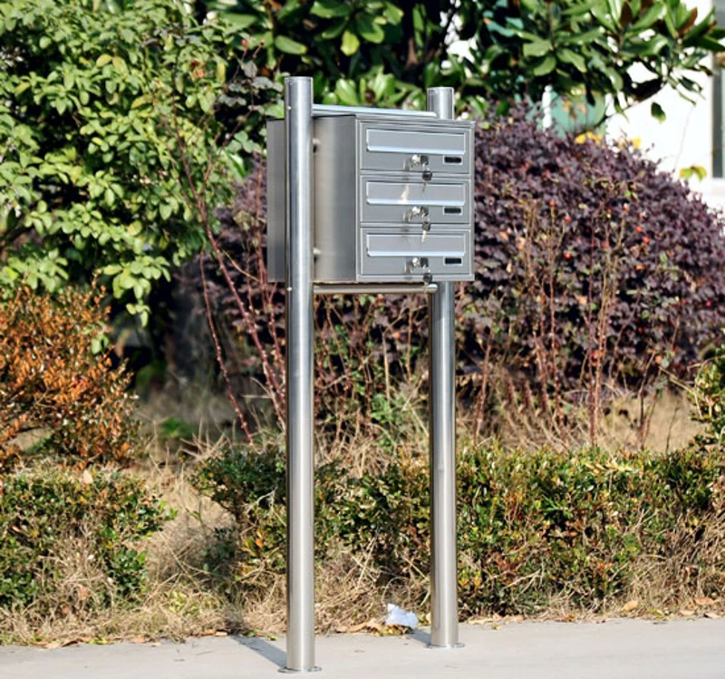 3 Buzones Acero Inoxidable 40x128x27 cm (L x Al x P) buzon de cartas sistema de caja correo 2 llaves / buzon
