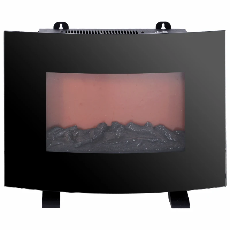 HOMCOM Chimenea Eléctrica de Pared 55x15.5x40cm Calefactor Estufa Eléctrica 750/1500W Temporizador Termostato Auto-Control Colores de Llama Ajustables Mando a Distancia