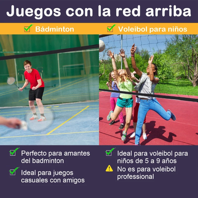 HOMCOM Red de Voleibol Tenis Bádminton 5 metros Altura Ajustable 94-158cm Plegable y Portátil con bolsa de transporte 500x60x94/158cm