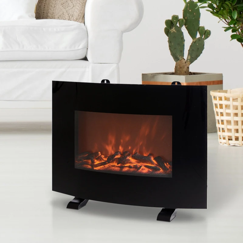 HOMCOM Chimenea Eléctrica de Pared 55x15.5x40cm Calefactor Estufa Eléctrica 750/1500W Temporizador Termostato Auto-Control Colores de Llama Ajustables Mando a Distancia