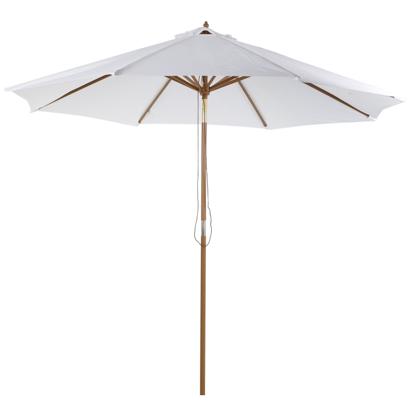 Outsunny Sombrilla Parasol de Madera diametros300x250cm para Exterior Jardín Terraza Patio Cafetería Altura Ajustable en 3 Niveles Marfil