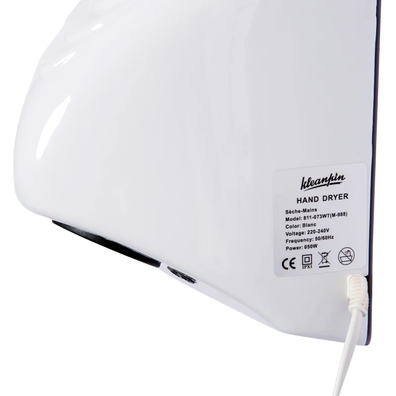 kleankin Secador de Manos Electrónico Automático con Sensor Montaje en Pared 850W Contra Sobrecalentamiento Aire Caliente 20.5x13.5x29cm