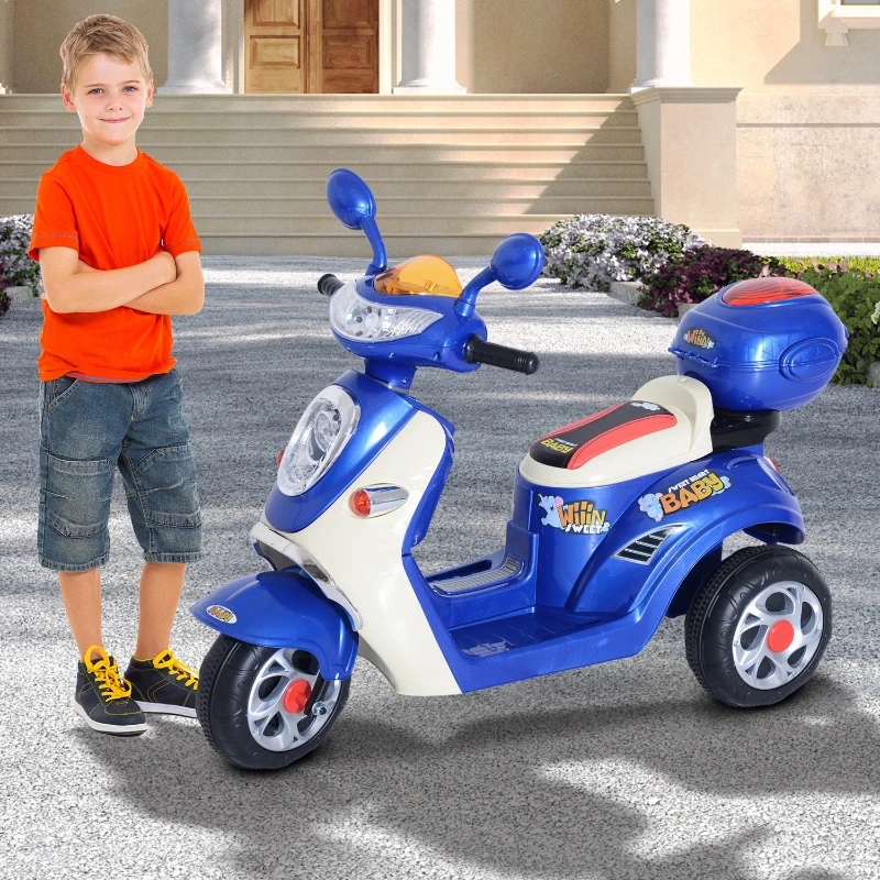 HOMCOM Coche Triciclo Moto Eléctrica Infantil Correpasillos a Batería Niños 3-8 años 6V Metal + PP 108x51x75cm Azul