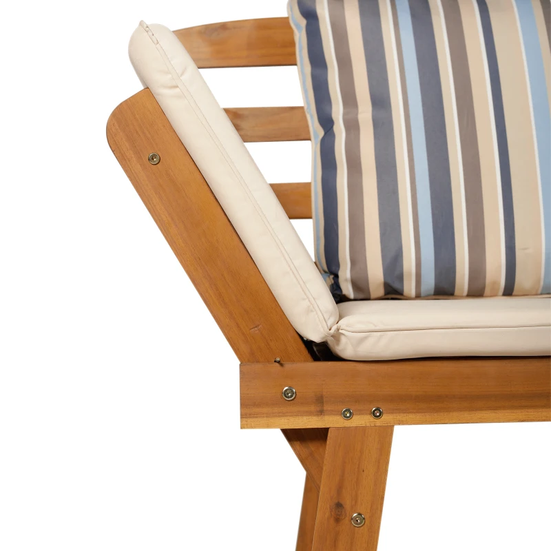Outsunny Tumbona de Jardín con Cojín Banco para Jardín Convertible en Cama Sofá Madera de Acacia Diván para Exterior Patio Terraza 153x62x85.5cm