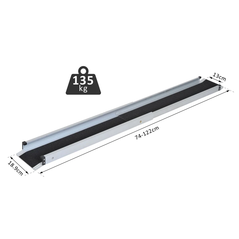 HOMCOM Rampas Telescópicas Largas para Sillas de Ruedas Aluminio Antideslizante Portátil Rampas Universal para Motos Bicicletas Rampa de Carril 74-122cm