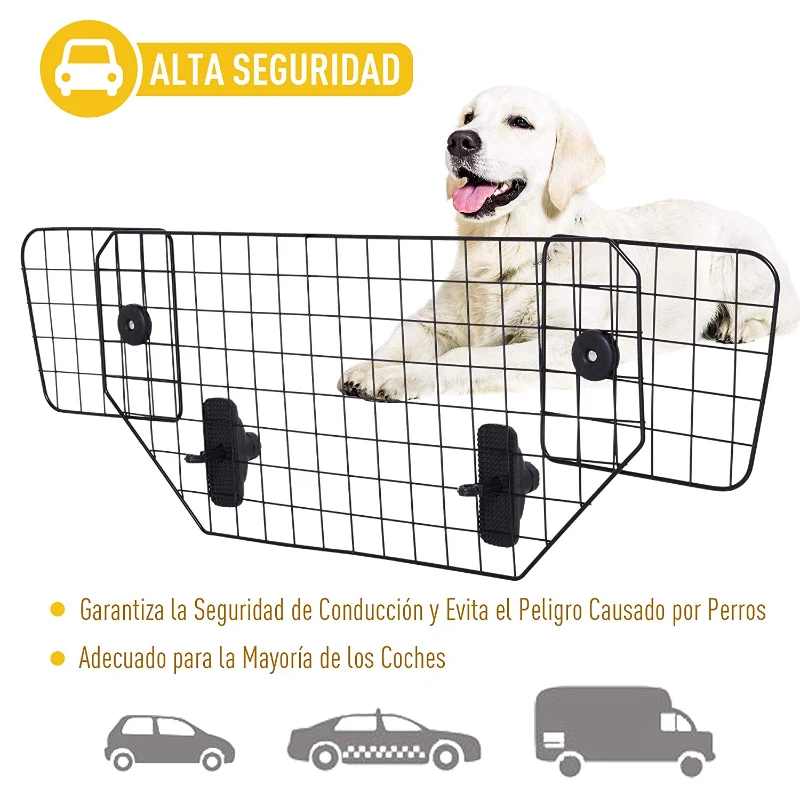PawHut Rejilla Separador Perro Coche Extensible Universal Reja de Seguridad Barrera para Perro y Maletas Mascota Apoyo para Cabeza 89-122x41 cm Acero