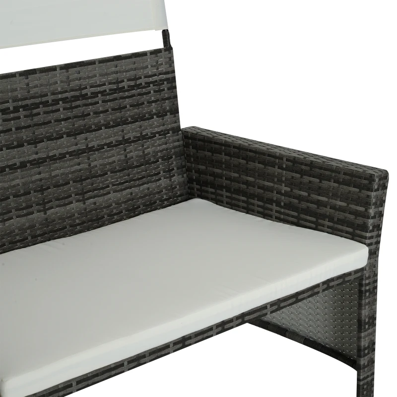 Sofá de Ratán Dos Plazas Sillón Mueble para Jardín Terraza con Reposapiés Extraíble Toldo Cojín Desmontable 126x75x150cm Gris