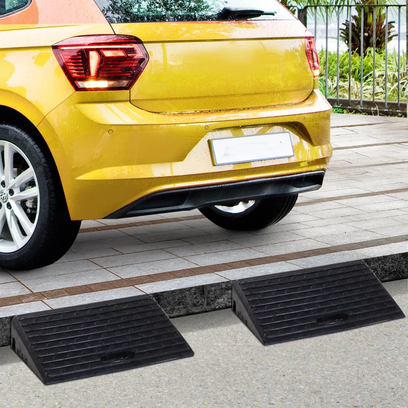 Set de 2 Rampas  para Coche de Caucho Par de Rampas Portátiles de AUTO Hasta 30 Toneladas para Remolques Scooters Carretillas 49x31x10cm