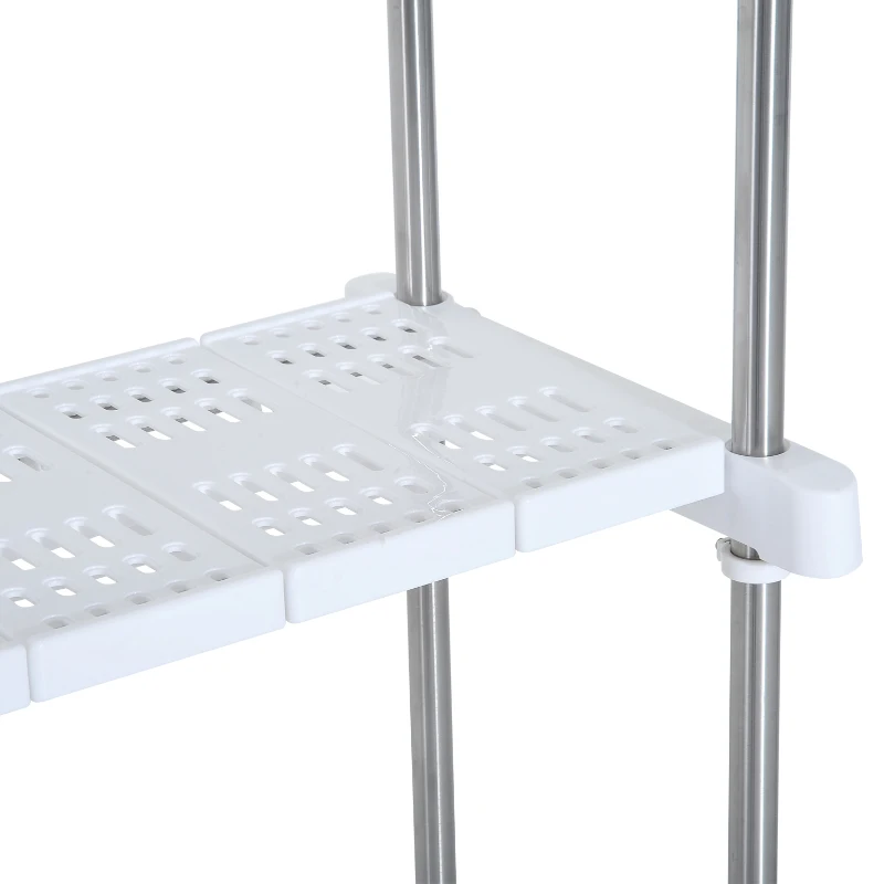 HOMCOM Estantería para Lavadora con Ganchos Ruedas y Estante tipo Mueble de Baño 71x42.5x178cm Color Blanco y Acero Inox.