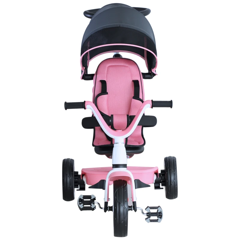 HomCom® Triciclo Bebé  4 en 1 Trolley Trike Bicicletas para Niños +18 Mes Evolutivo Capota Barra y Pedales Desmontables Control Parental Juguete Aprendizaje