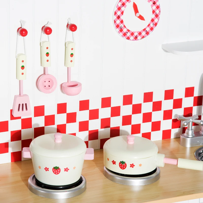 HOMCOM Cocina de Juguete Grande de Madera tipo Juego de Imitación con Accesorios para Niños +3 Años 70x30x88cm