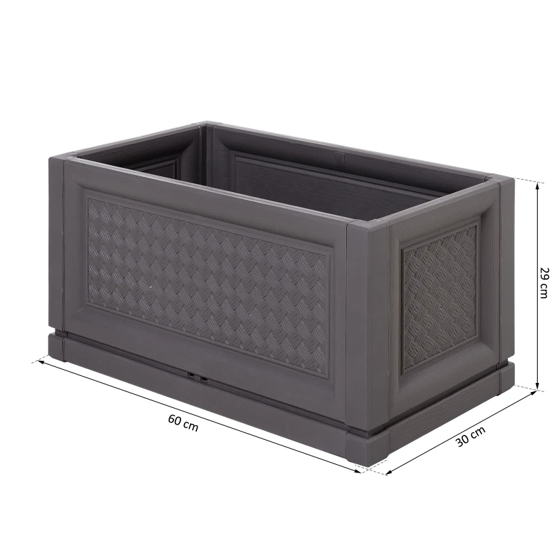 Outsunny Jardinera Plástica Maceta para Flores Rectangular con Agujeros de Drenaje y Profundidad Extra 60x30x29 cm Color: Marrón