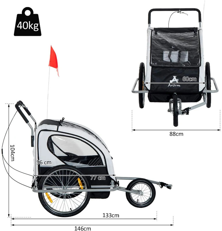 HOMCOM Child Bike Carrier, 2-Seater-Grey