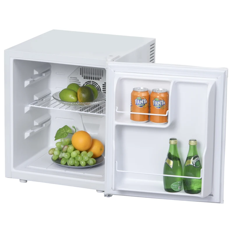 HOMCOM Mini Frigorífico Volumen 50 L con Luz LED Estante Extraíble Ajustable de 3 Niveles Ruido Mínimo 43x48x51 cm Blanco