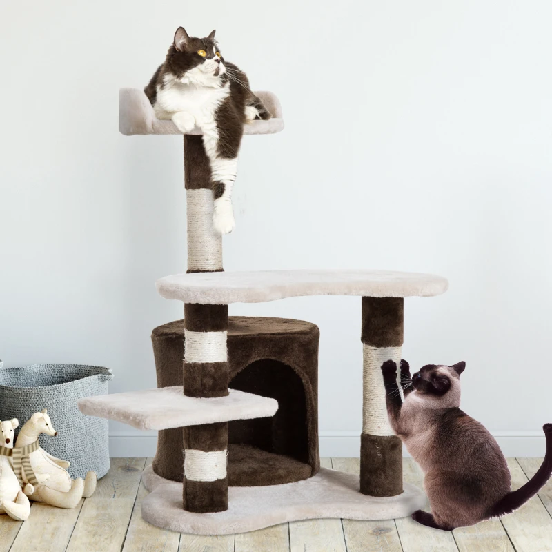 PawHut Árbol para gatos Juguete Rascador con Caseta Plataformas Centro de Juego para Arañar Jugar Dormir 48.5x48x69cm Tablero Aglomerado Cubierto de Felpa Sisal