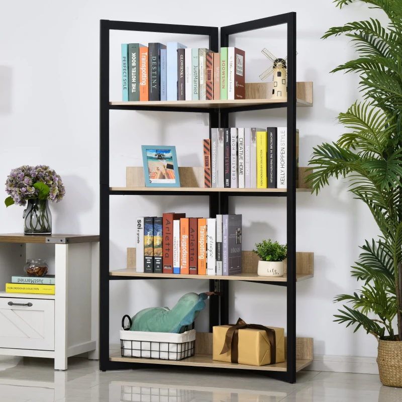 HOMCOM Estantería de 4 Niveles Librería de Diseño Moderno Gran Espacio de Almacenamiento Sistema Antivuelco 90x39x160 cm Color Roble Negro