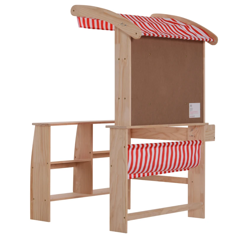 HOMCOM Tienda de Juguete Madera Soporte Puesto de Mercado de Juguete para Niños +3 Años Capota Roja 90x70x120cm