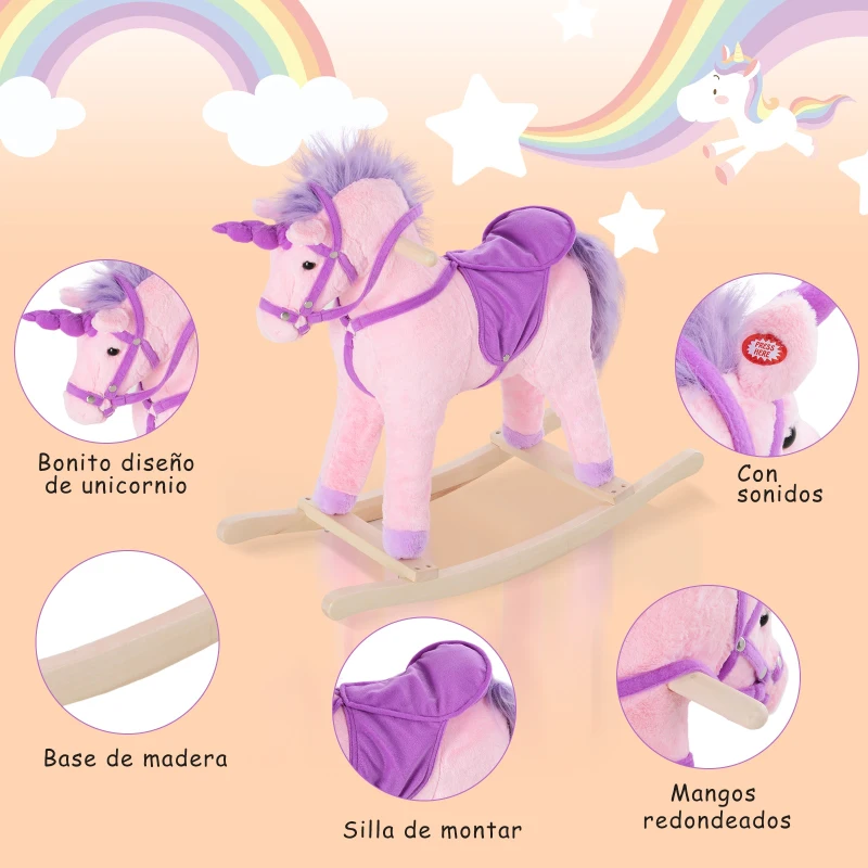 HOMCOM Caballito Balancín Bebé Balancín Peluche Infantil 36 Meses con 32 Canciones  68x28x60cm