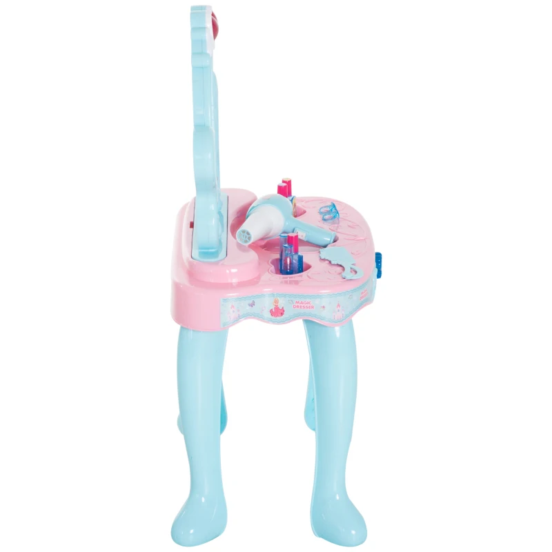 HOMCOM Tocador Infantil Princesa Mesita de Maquillaje con Luz y Sonido Secador de Pelo Accesorios Includios Cajón Extraíble 43.5x31.5x72.5cm