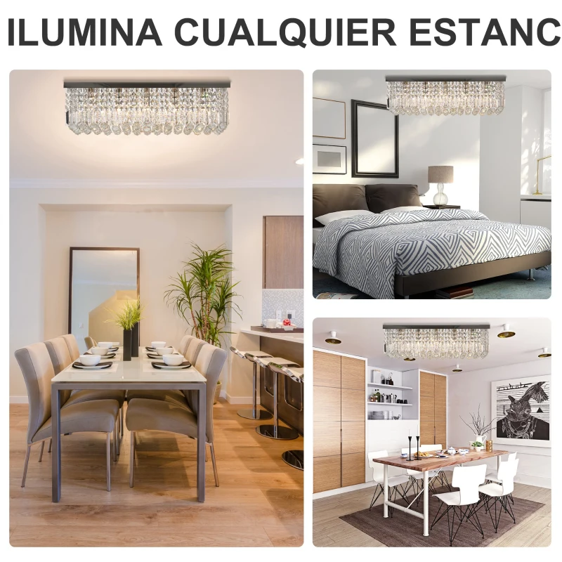 HOMCOM Lámpara de Techo de Cristal K9 5 Luces Max. 40W para Dormitorio Sala de Estar Comedor Moderna y Elegante 80x25x23 cm Plata