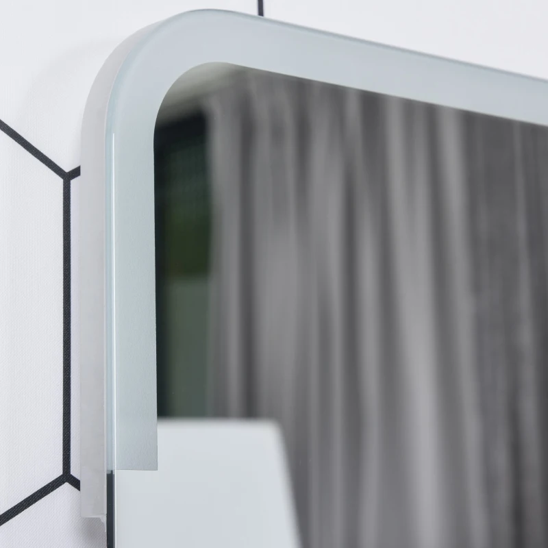 kleankin Espejo de Baño con Iluminación LED de Bajo Consumo Espejo de Pared con Botón Sensible al Tacto Impermeable 80x60x4 cm Plata