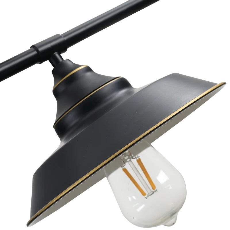 HOMCOM Lámpara Colgante de Estilo Industrial Lámpara de Techo Retro con Poleas Bola de Contrapeso Altura Ajustable 3 Portalámparas Convencionales 90x22x89-180 cm Negro
