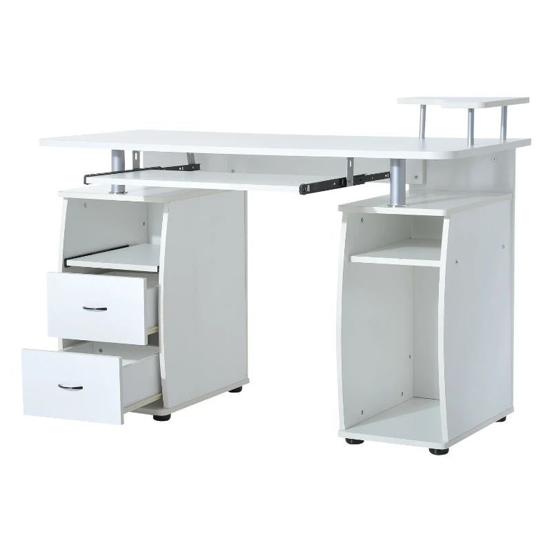 HOMCOM Mesa de Ordenador PC Escritorio de Hogar para Estudiar Jugar Deberes Trabajar de MDF 120x55x85cm Blanco