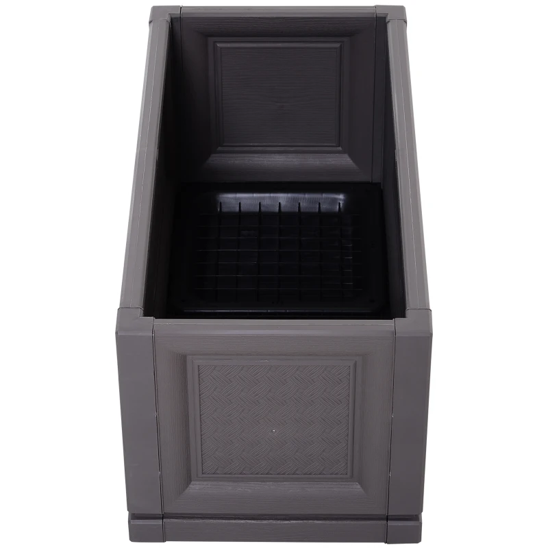 Outsunny Jardinera Plástica Maceta para Flores Rectangular con Agujeros de Drenaje y Profundidad Extra 60x30x29 cm Color: Marrón