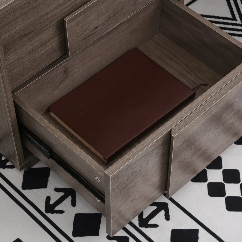 HOMCOM Mesita de Noche Mesa Auxiliar con 2 Cajones Mueble Mesilla Cajonera Moderna Multifuncional para Dormitorio 48x36x44,5 cm Roble