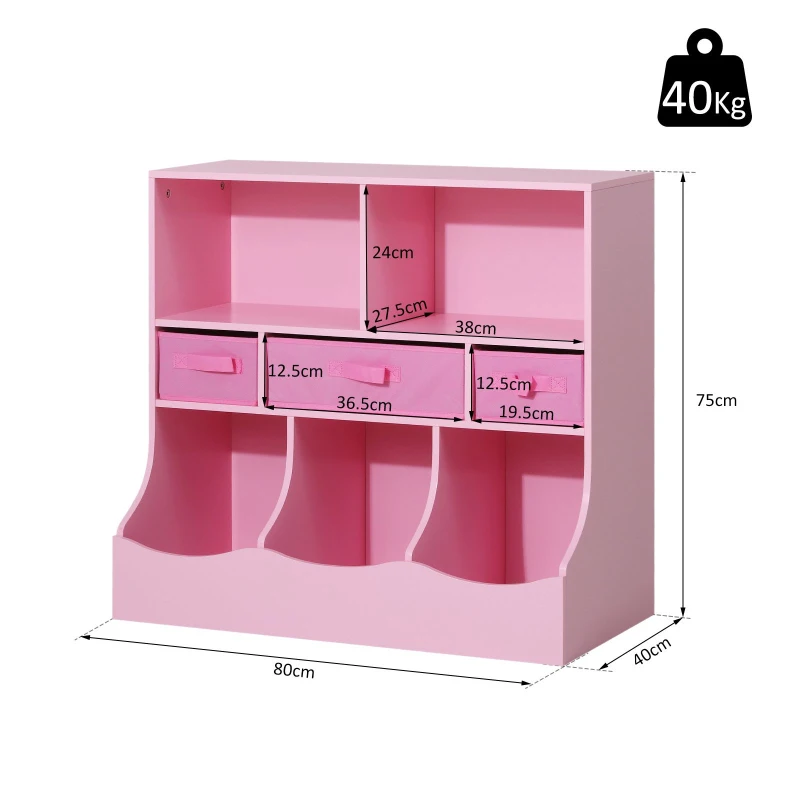 HOMCOM Estante Organizador para Juguetes Libros Estantería de Almacenamiento Habitación Infantil de 3 Niveles 8 Cajas