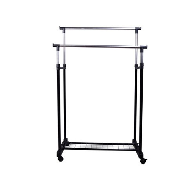 HomCom® Perchero Altura Regulable Colgador Ropa 4 Ruedas Acero Inoxidable Negro 80x43x85-155cm